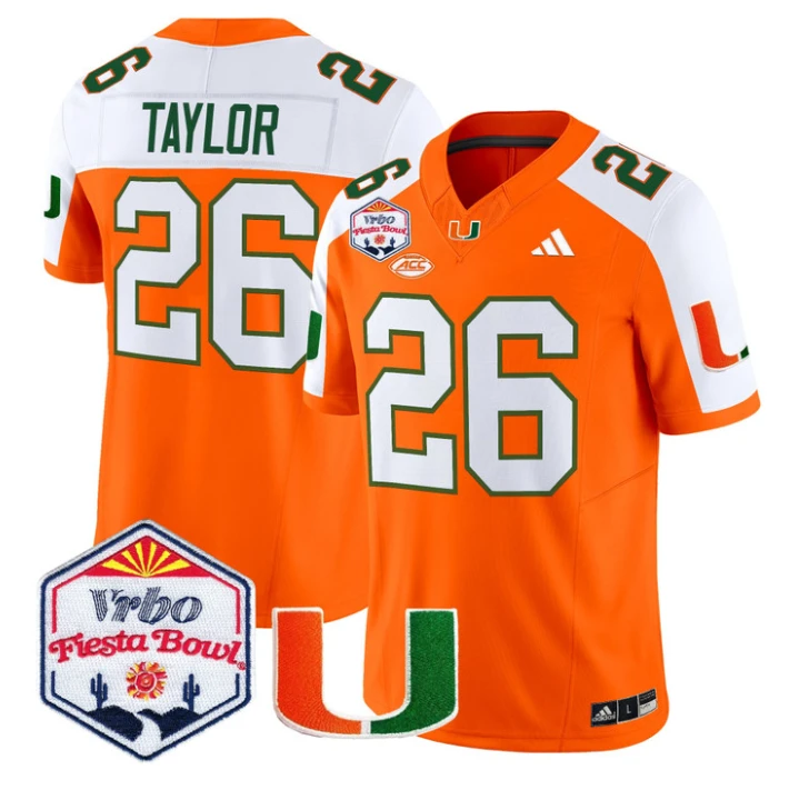 Sean Taylor Jersey #26 Miami Hurricanes 2026 Fiesta Bow Patch Stitched Orange Alternate by NCAA Football Jersey