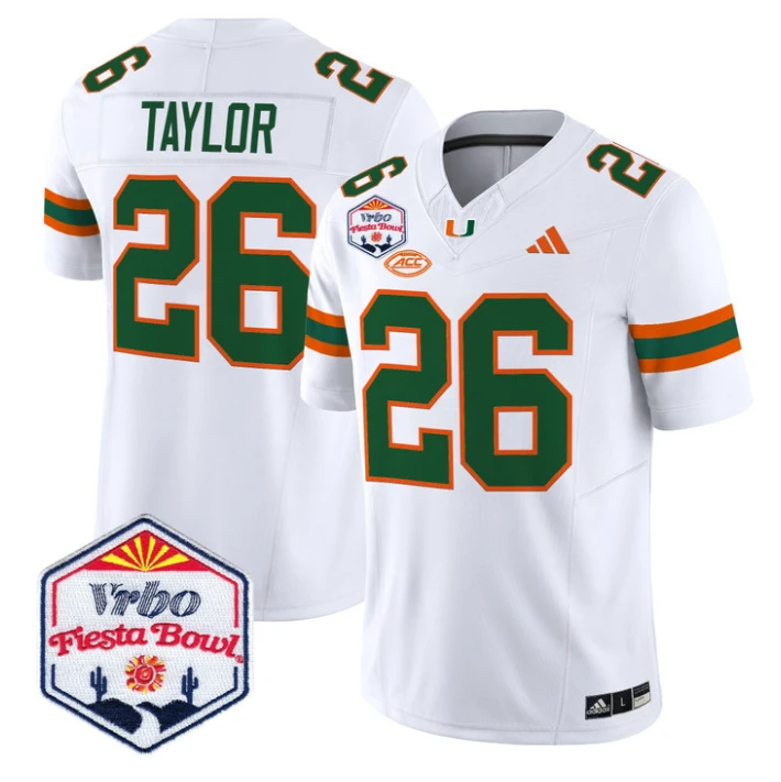 Sean Taylor Jersey #26 Miami Hurricanes 2026 Fiesta Bow Patch Stitched White by NCAA Football Jersey