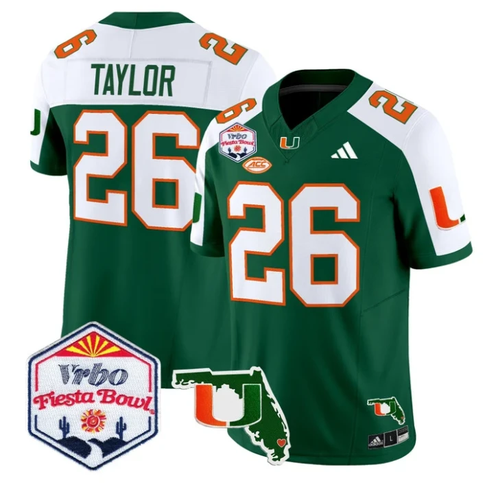 Sean Taylor Jersey #26 Miami Hurricanes 2026 Fiesta Bowl Florida Green Alternate by My Store NCAA Football Jerseys