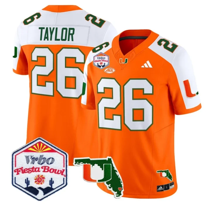 Sean Taylor Jersey #26 Miami Hurricanes 2026 Fiesta Bowl Florida Orange Alternate by My Store NCAA Football Jerseys