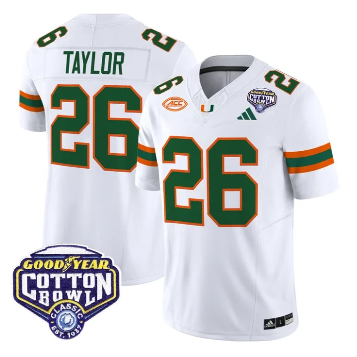 Sean Taylor Jersey #26 Miami Hurricanes 2025 Cotton Bowl Patch Stitched by My Store NCAA Football Jerseys