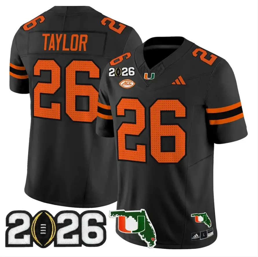 Sean Taylor Jersey #26 Miami Hurricanes 2026 CFP Final Patch Stitched by My Store NCAA Football Jerseys