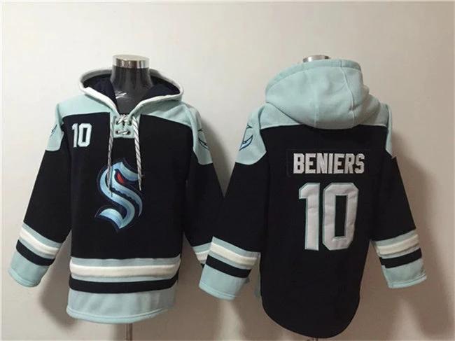 Seattle Kraken #10 Matty Beniers Black Ageless Must-Have Lace-Up Pullover Hoodie by Hoodie Pullover