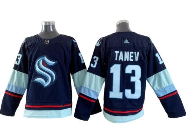 Seattle Kraken #13 Brandon Tanev Navy One Front Pocket Pullover Hoodie by Hockey David
