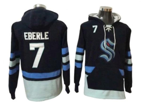 Seattle Kraken #7 Jordan Eberle Navy One Front Pocket Pullover Hoodie by Hockey David