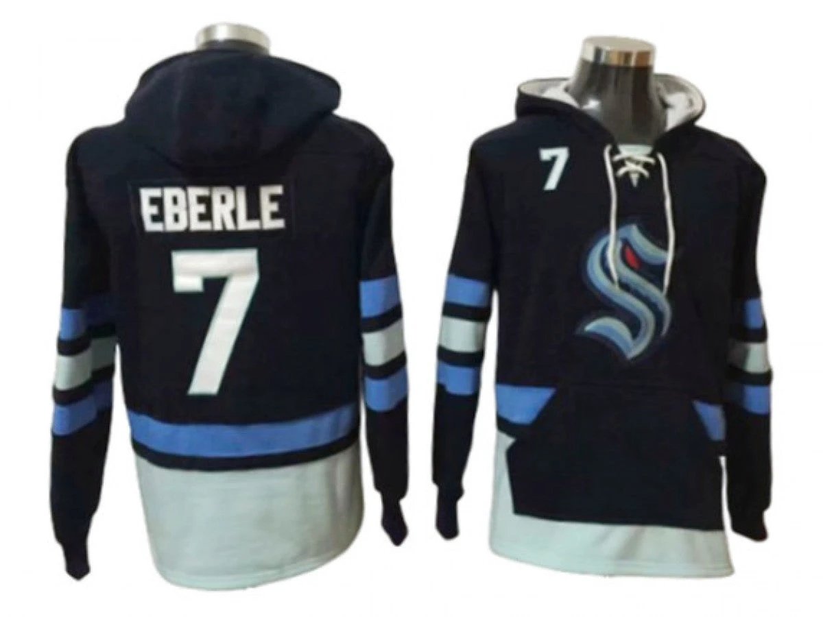 Seattle Kraken #7 Jordan Eberle Navy One Front Pocket Pullover Hoodie by Hoodie Pullover