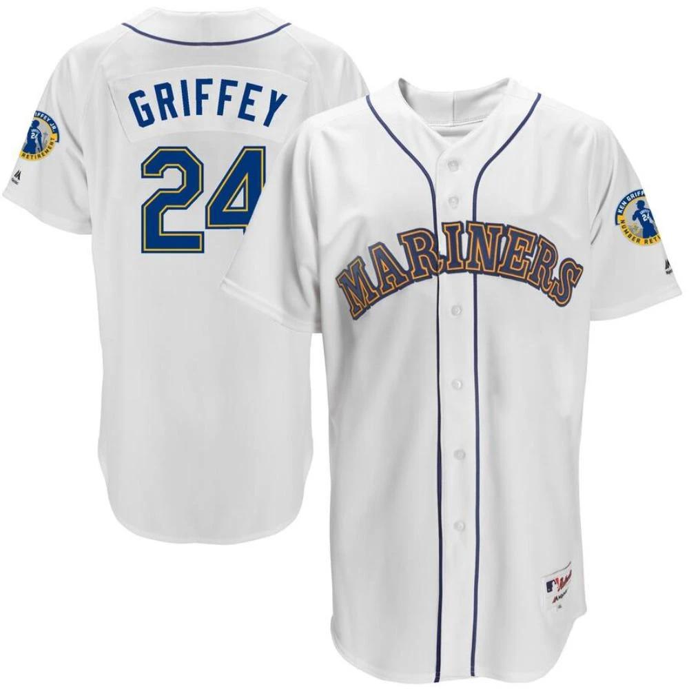 Seattle Mariners Ken Griffey Jr. White Retirement Patch Throwback Jersey by My Store