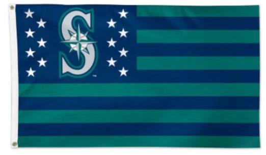 Seattle Mariners Stars & Stripes Flag 3X5Ft Banner USA Polyester with Brass Grommets by flagsjustdoit