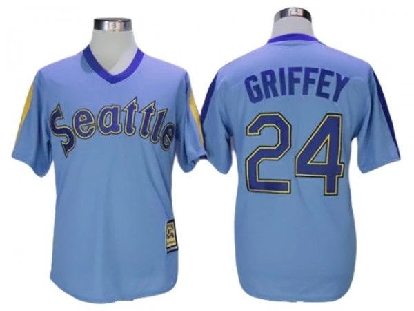 Seattle Mariners #24 Ken Griffey Jr. Light Blue Cooperstown Throwback Jersey by My Store