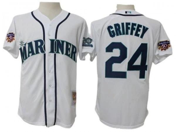Seattle Mariners #24 Ken Griffey Jr. White 1997 Throwback Jersey by My Store
