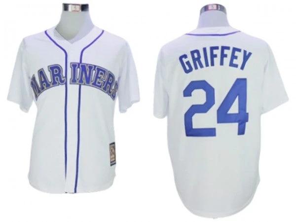 Seattle Mariners #24 Ken Griffey Jr. White Cooperstown Throwback Jersey by My Store
