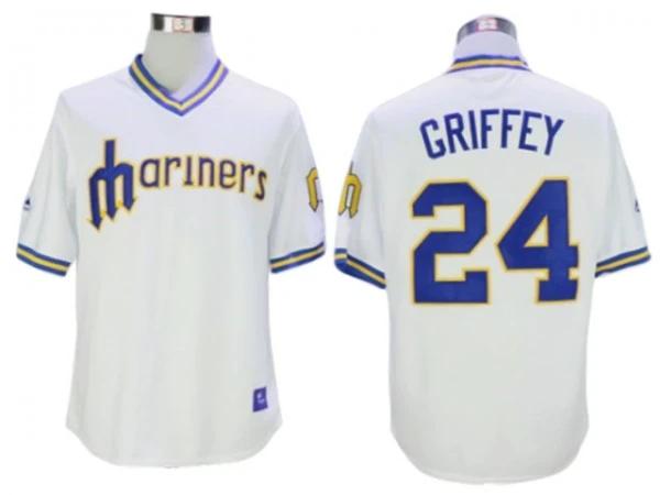 Seattle Mariners #24 Ken Griffey Jr. White Throwback Jersey by My Store