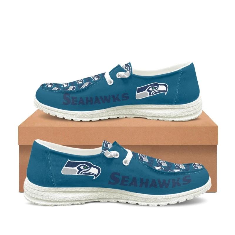 Seattle Seahawks Blue Team Name Logo Canvas Sneaker Shoes For Men Women Fans by Crocs