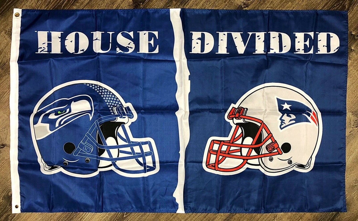 Seattle Seahawks vs New England Patriots House Divided Flag 3x5 ft Banner by flagsjustdoit