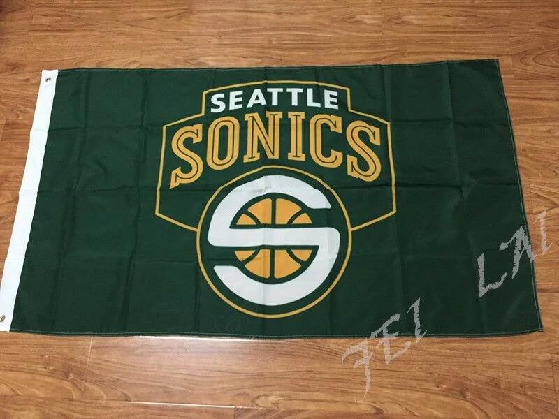 Seattle Supersonics Flag 3ft x 5ft Polyester NBA Seattle Supersonics Banner by flagsjustdoit