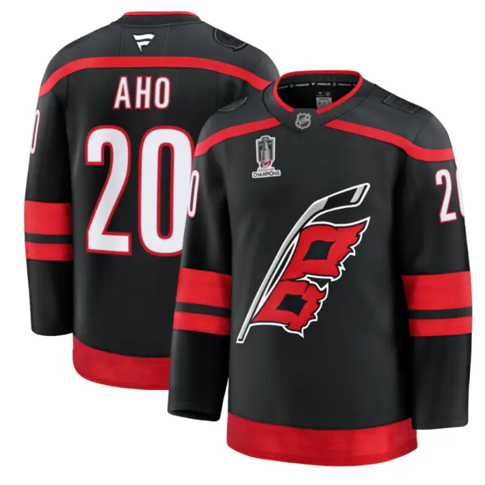 Sebastian Aho Jersey #20 Carolina Hurricanes 2026 Stanley Cup Champions Black by Hockey David