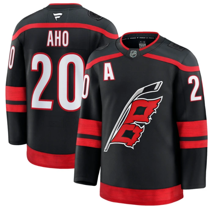 Sebastian Aho Jersey #20 Carolina Hurricanes Premium All Stitched Black by Hockey David