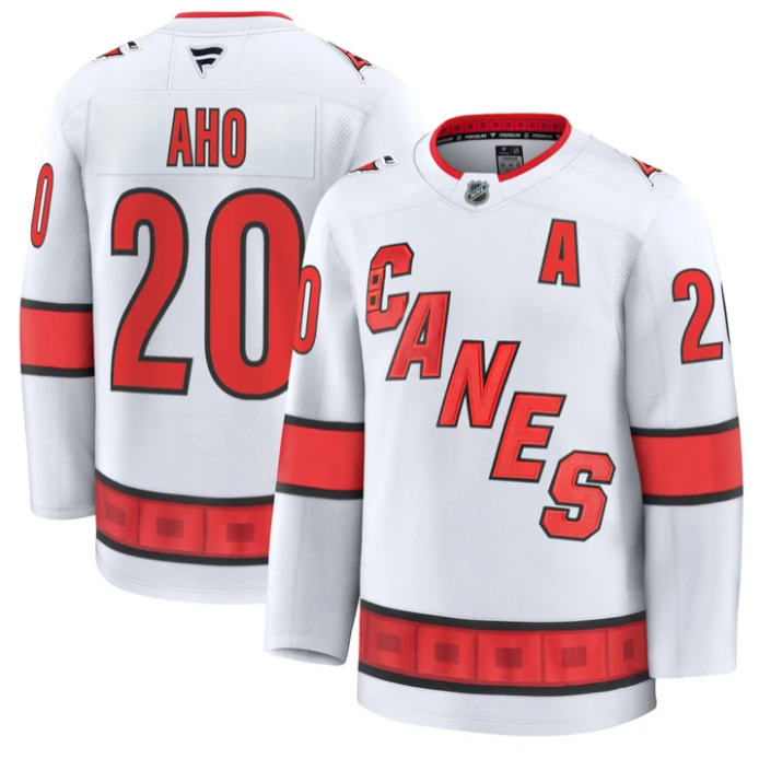 Sebastian Aho Jersey #20 Carolina Hurricanes Premium All Stitched White by Hockey David