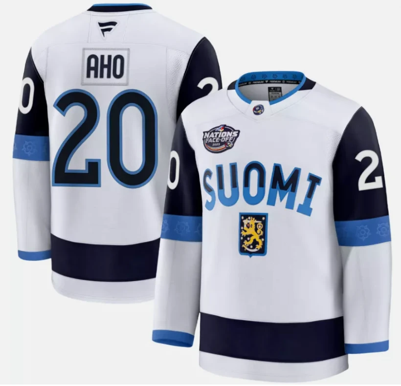 Sebastian Aho Jersey #20 Finland White 2025 4 Nations Face-Off Stitched by Hockey David