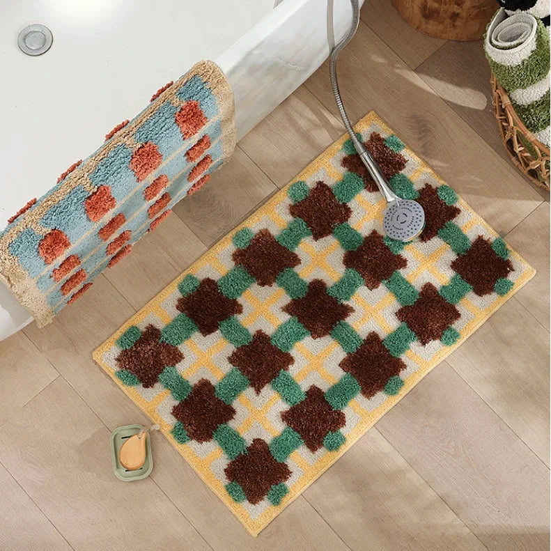 Abstract Grid Tufted Bath Mat by Bowlift