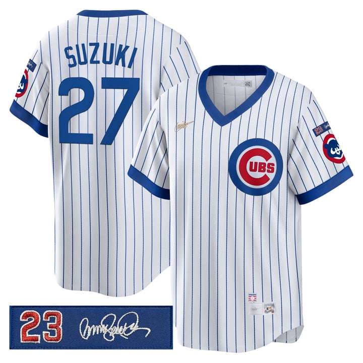 Seiya Suzuki Jersey #27 Chicago Cubs Ryne Sandberg Tribute Patch Stitched Stripes by Baseball Jerseys 7