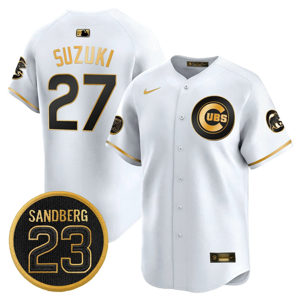 Seiya Suzuki Jersey #27 Chicago Cubs Ryne Sandberg Tribute Stitched White Gold by My Store