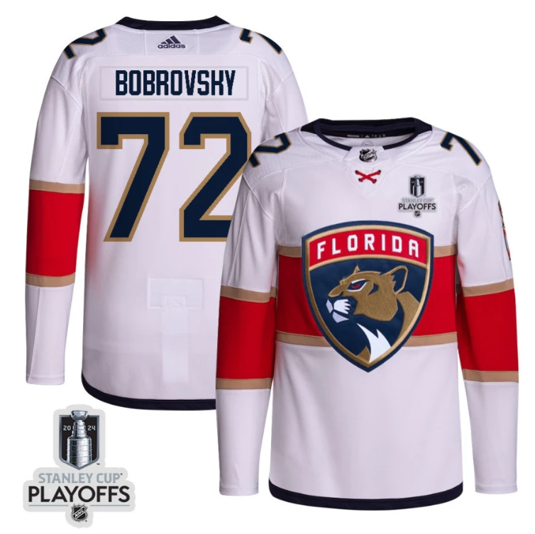 Sergei Bobrovsky 72 Florida Panthers 2024 NHL Playoffs Patch Away Jersey Customized - Men, White by Hockey David