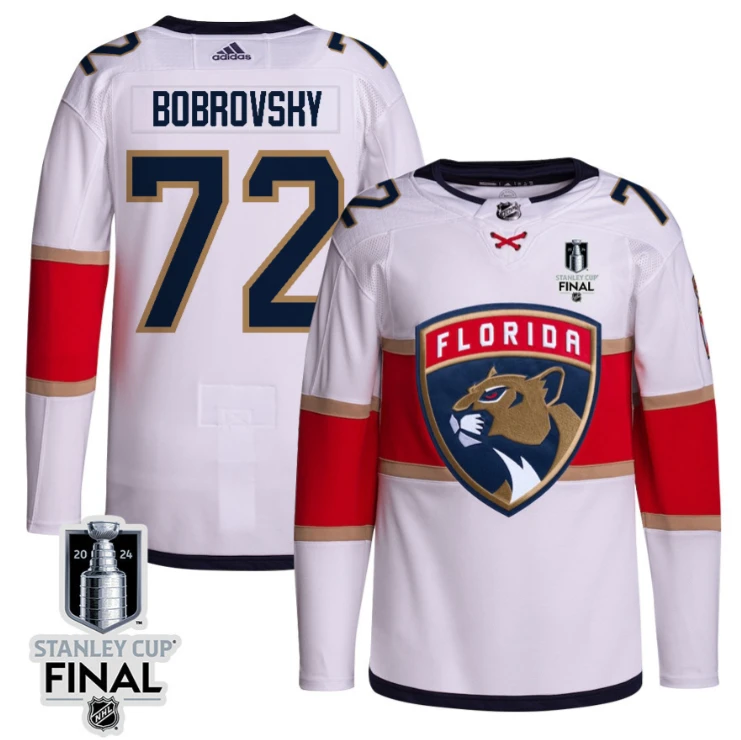 Sergei Bobrovsky 72 Florida Panthers 2024 STANLEY CUP Final Away Breakaway Jersey Men, White by Hockey David