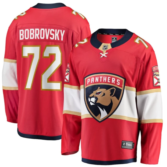 Sergei Bobrovsky 72 Florida Panthers 2025 Breakaway Player Men Jersey Red by Hockey David