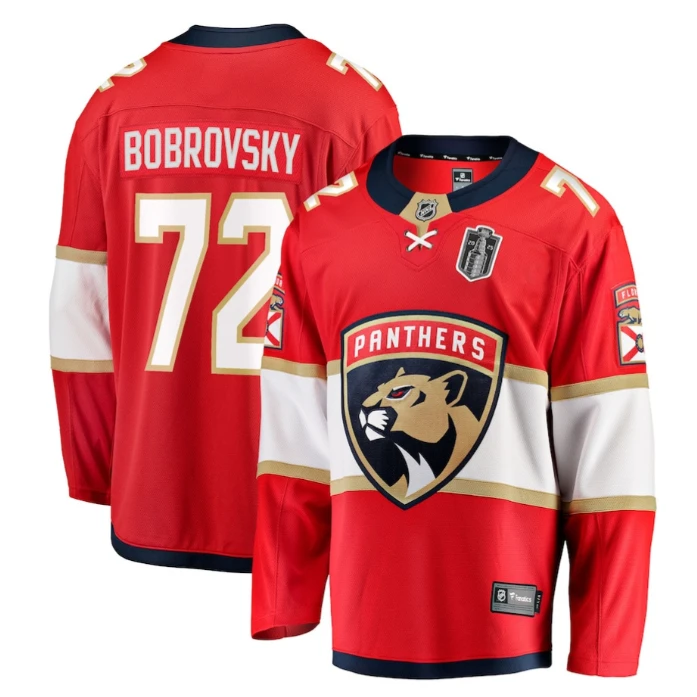 Sergei Bobrovsky 72 Florida Panthers 2025 Stanley Cup Final Home Breakaway Men Jersey Red by Hockey David