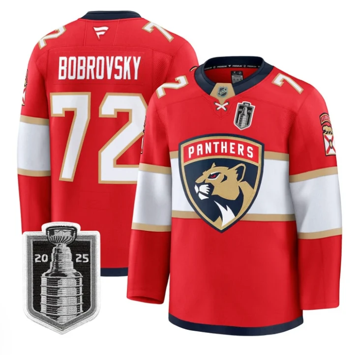 Sergei Bobrovsky Jersey #72 Florida Panthers 2025 Stanley Cup Final Red by Hockey David