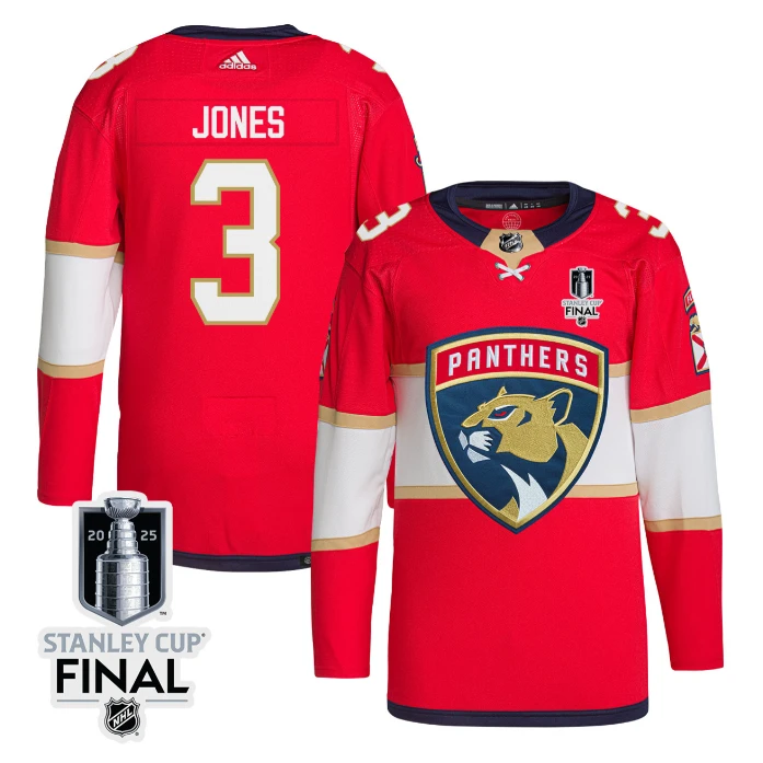 Seth Jones 3 Florida Panthers 2025 STANLEY CUP Final Patch Home Men Jersey Red by Hockey David