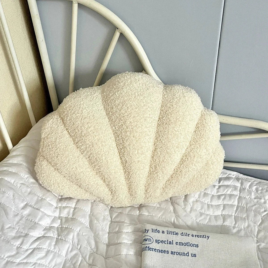 Pastel Shell Cushion – Fluffy Bouclé Plush Pillow by Bowlift