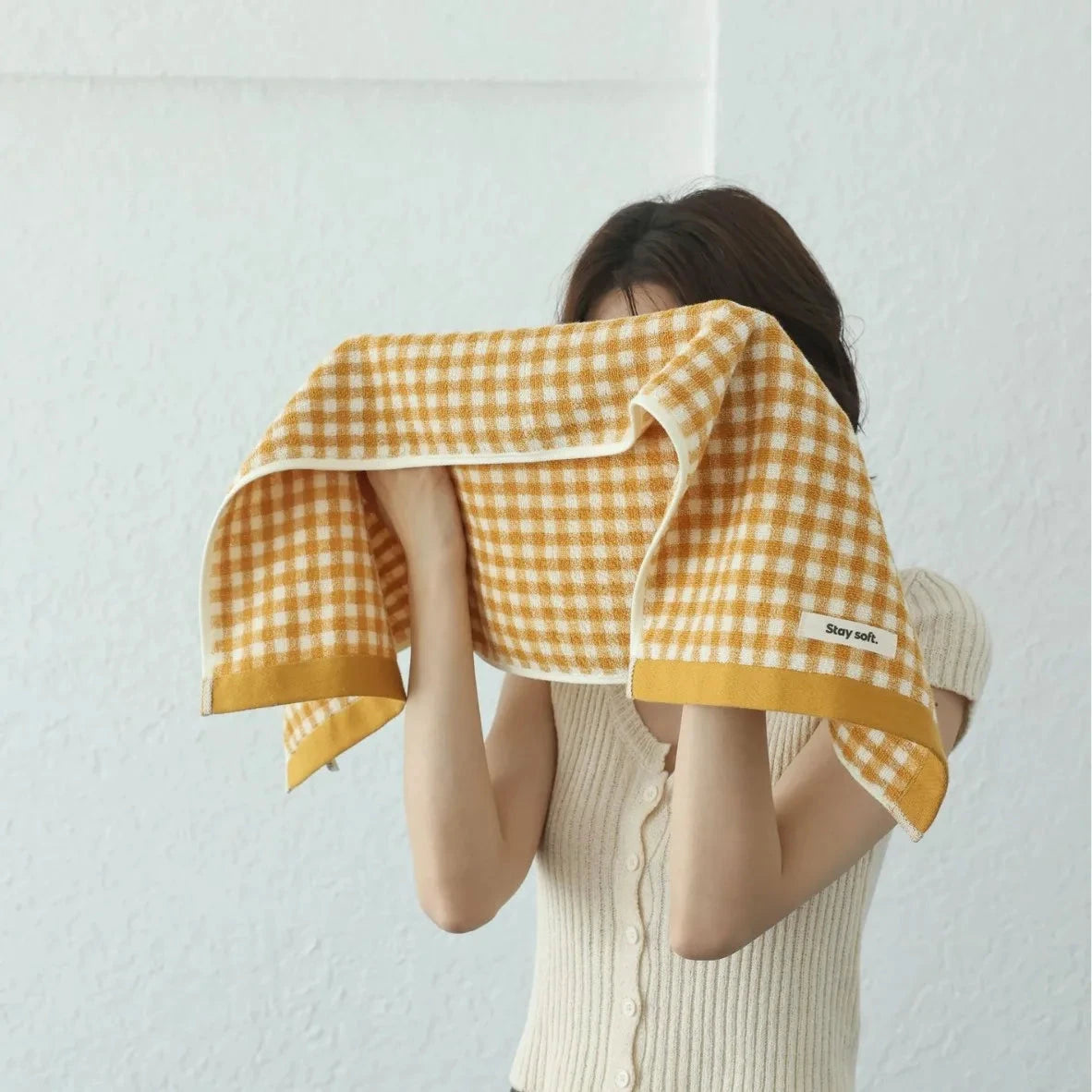 Retro Small Grid Cotton Towel – Soft & Absorbent Household Towel by Bowlift