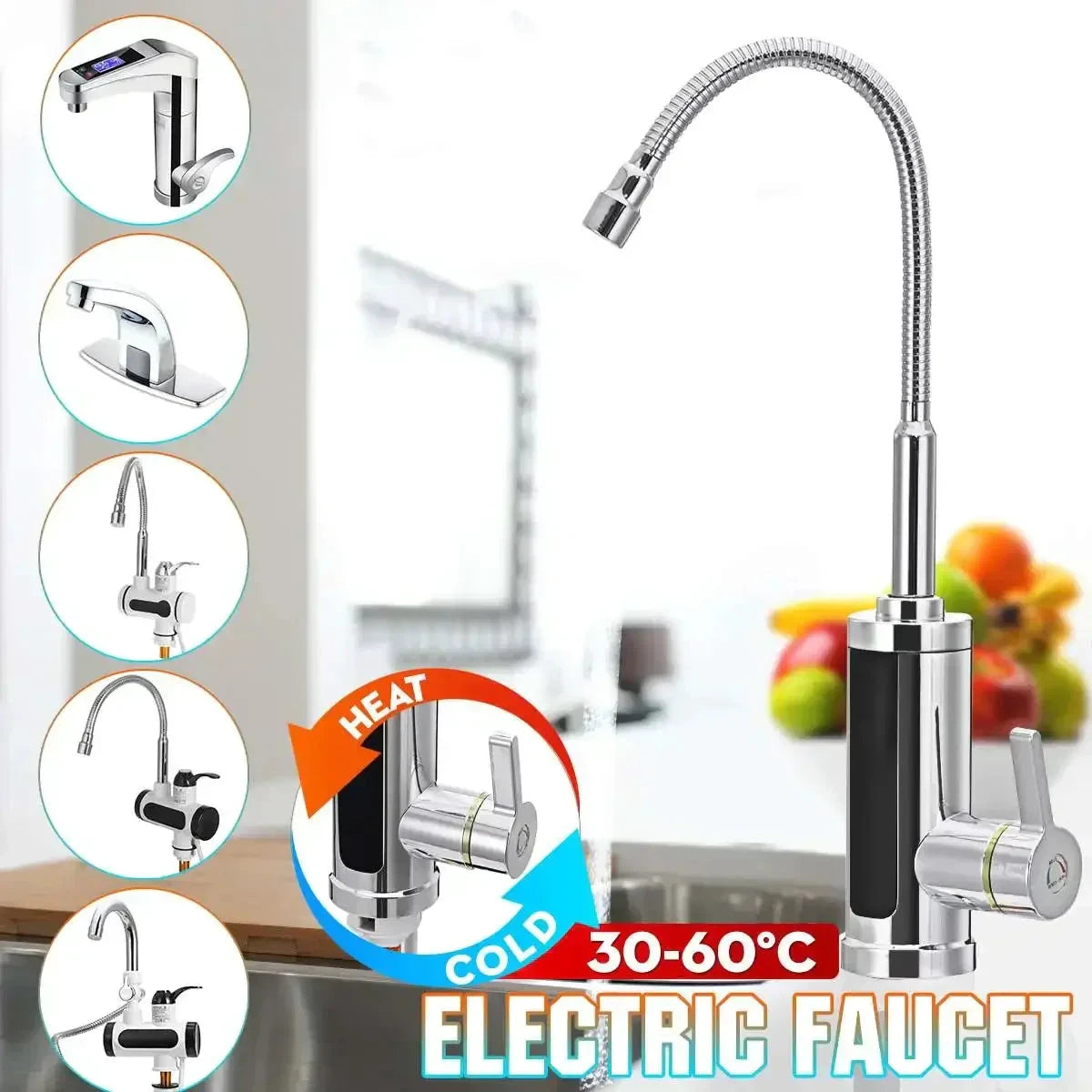 FlowHeat 3000W Instant Hot Water Kitchen Tap – Electric Mixer Tap with Temperature Display by BowLift