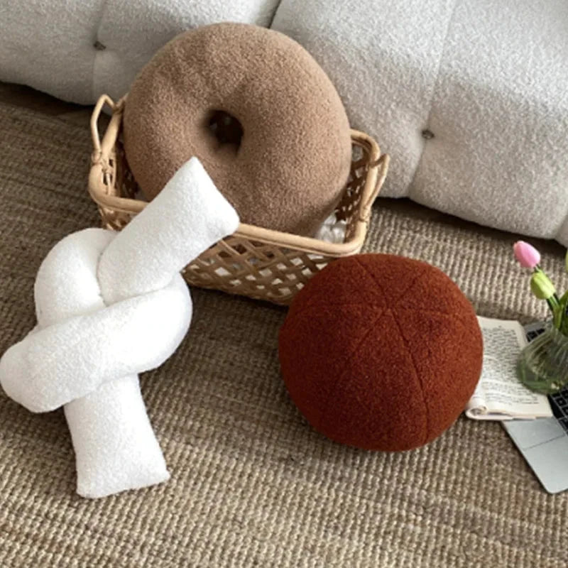 Nordic Bouclé Abstract Cushion – Minimalist Plush Pillow by Bowlift