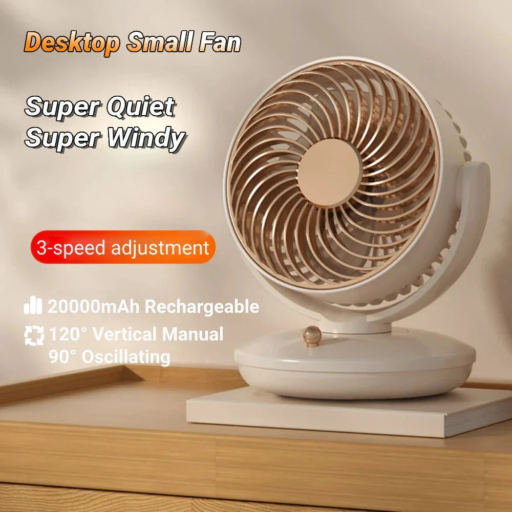 BreezeLoop Table Fan with 360° Rotation | USB Fan with 3 Speeds & Battery | Quiet & Compact | For Office, Bedroom & Home by BowLift