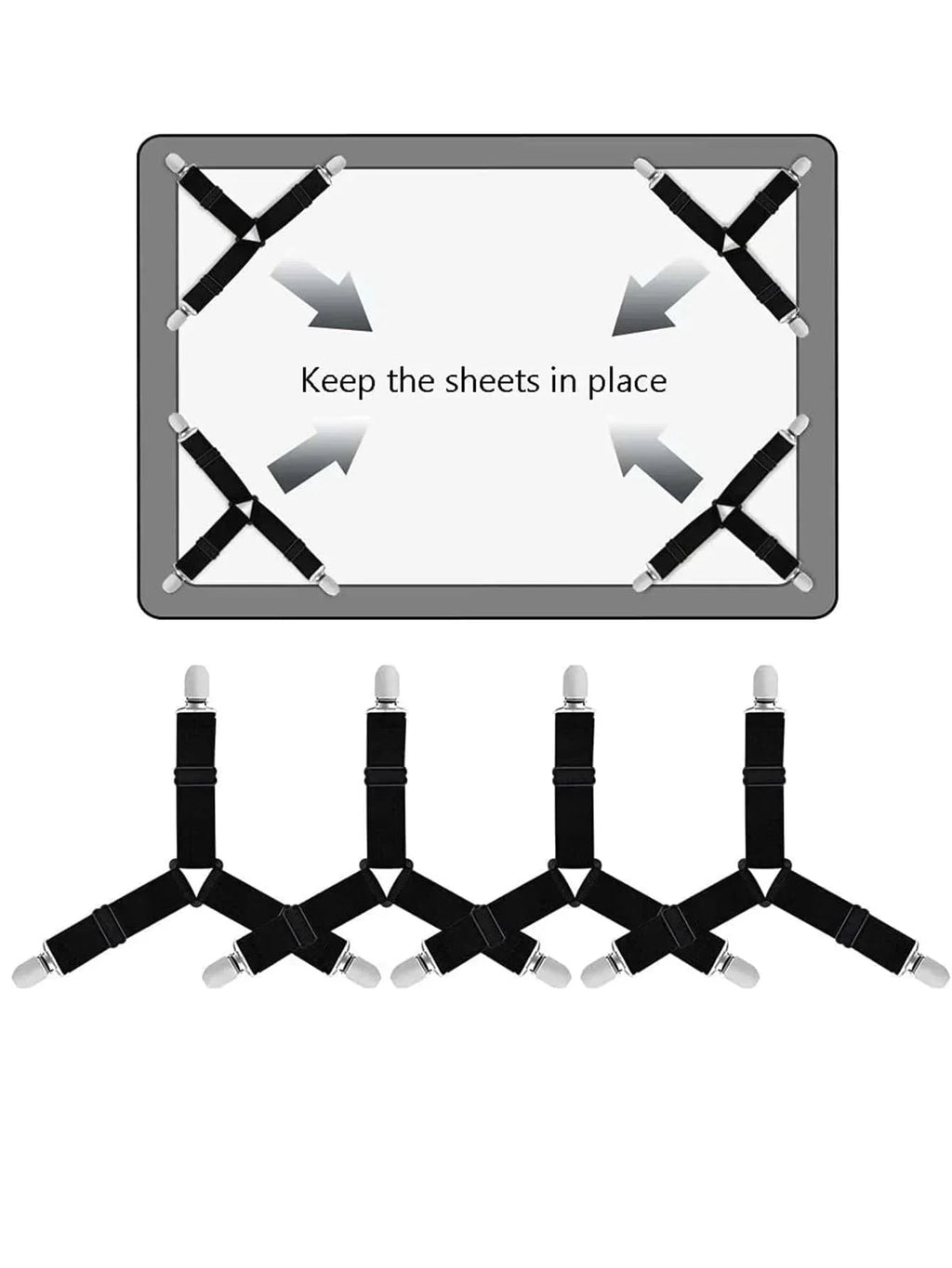 GRIPFIX Fitted Sheet Holder Set | 4-Pack Triangular Bed Sheet Straps | Adjustable & Non-slip – For Mattresses, Table Covers & Covers by BowLift