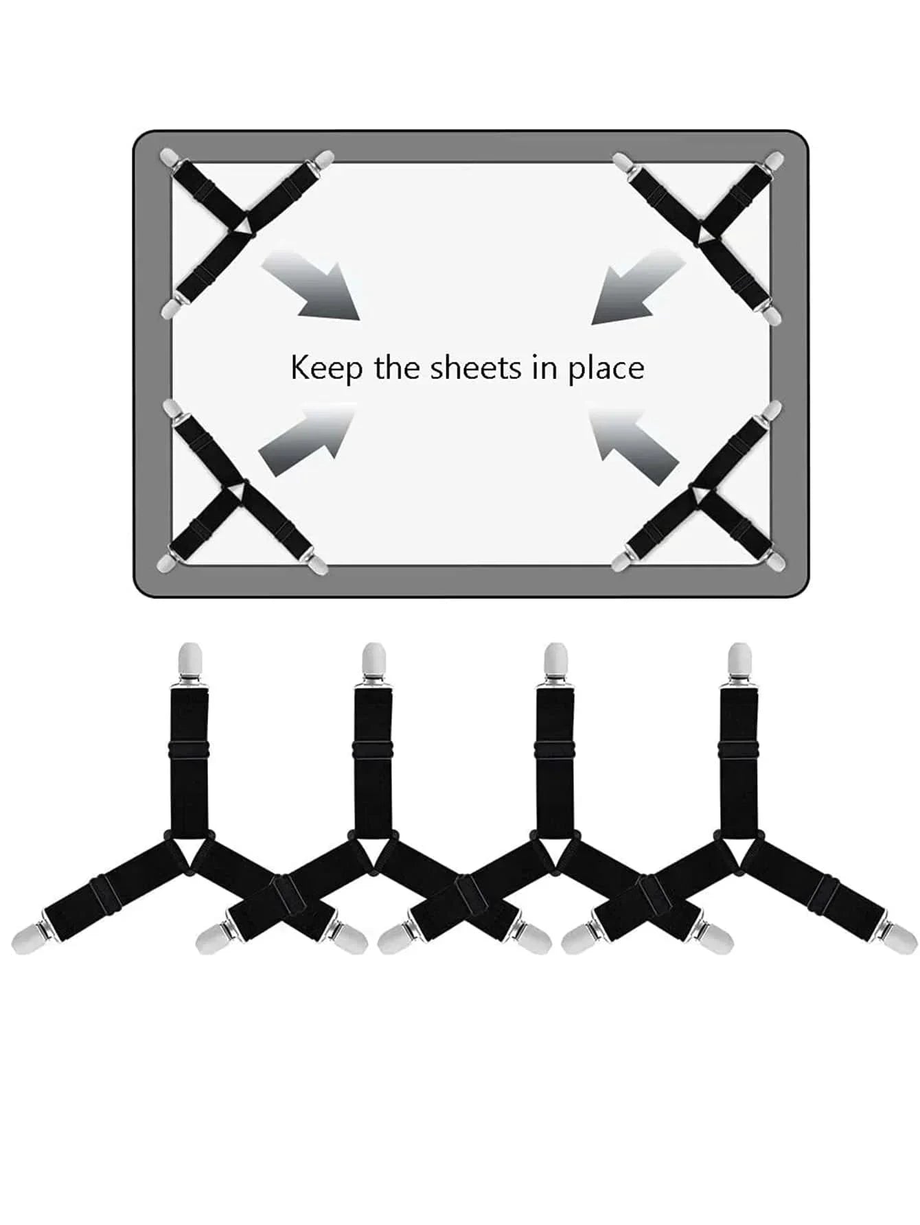 GRIPFIX Fitted Sheet Holder Set | 4-Pack Triangular Bed Sheet Straps | Adjustable & Non-slip – For Mattresses, Table Covers & Covers by BowLift
