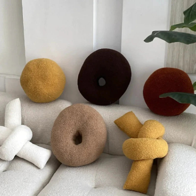 Nordic Bouclé Abstract Cushion – Minimalist Plush Pillow by Bowlift