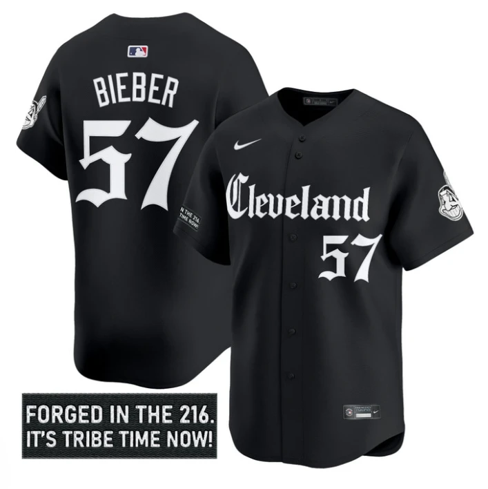 Shane Bieber Jersey #57 Cleveland Indians Gothic Iron Edition Stitched Black by My Store