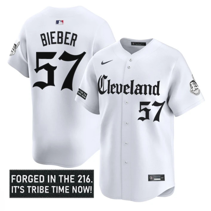 Shane Bieber Jersey #57 Cleveland Indians Gothic Iron Edition Stitched White by My Store