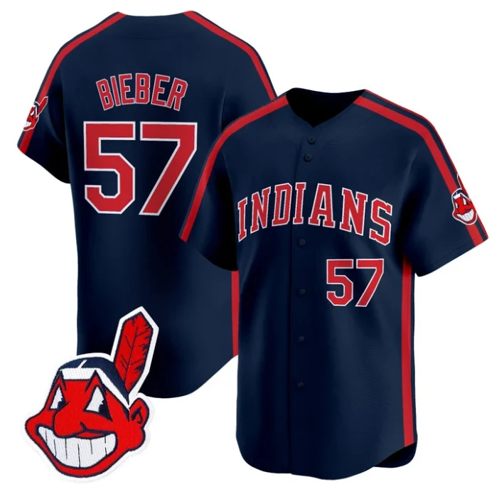 Shane Bieber Jersey #57 Cleveland Indians Ricky Wild Thing Vaughn Stitched Navy by My Store