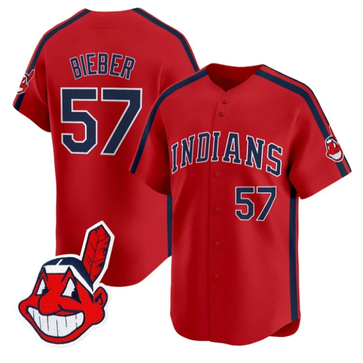 Shane Bieber Jersey #57 Cleveland Indians Ricky Wild Thing Vaughn Stitched Red by My Store
