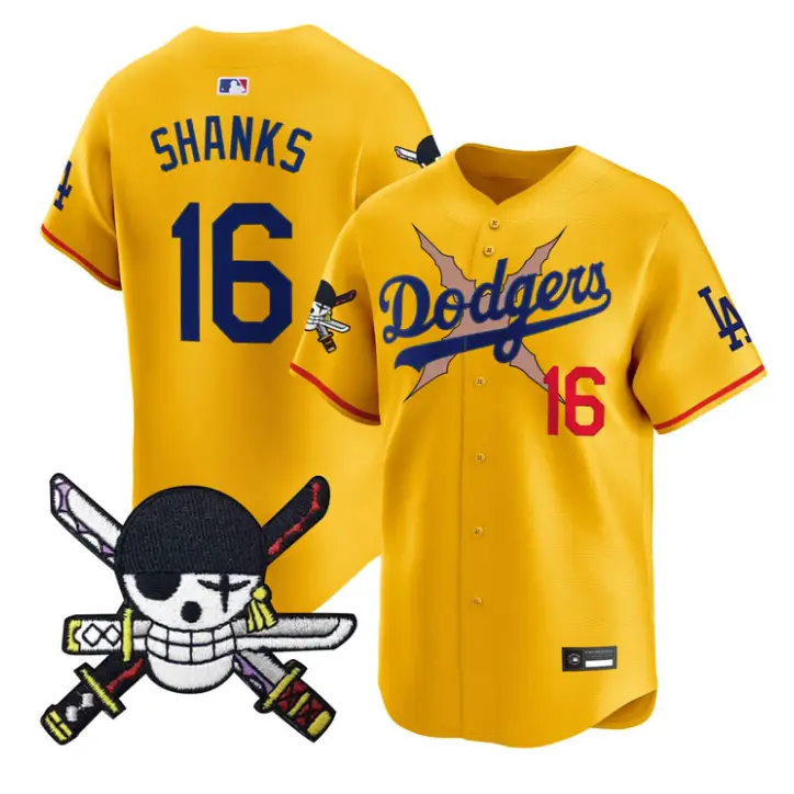 Shanks Jersey #16 Dodgers One Piece Zoro Patch Premier Stitched by My Store