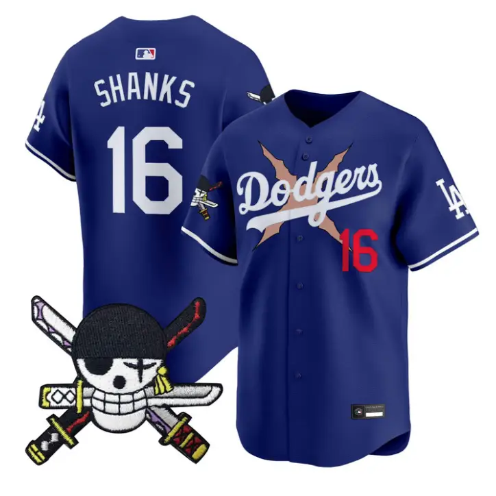Shanks Jersey #16 Dodgers One Piece Zoro Patch Premier Stitched by My Store