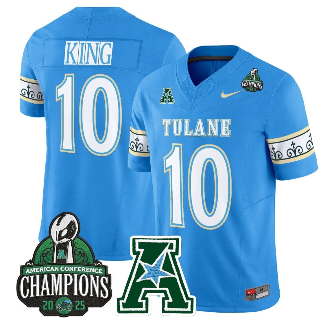 Shaun King Jersey #10 Tulane Green Wave City Edition 2025 AAC Champions Blue by NCAA Football Jersey