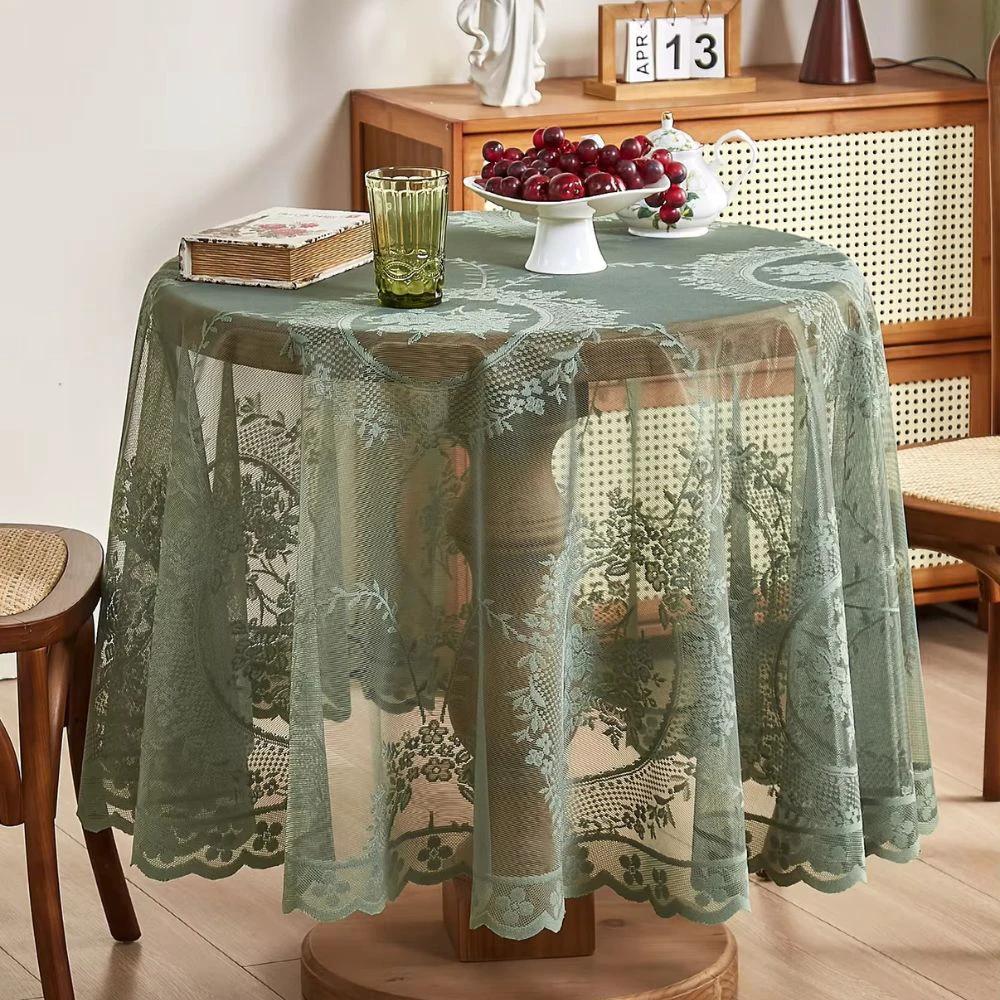 Sheer Lace Round Floral Tablecloth by Casa & Beyond