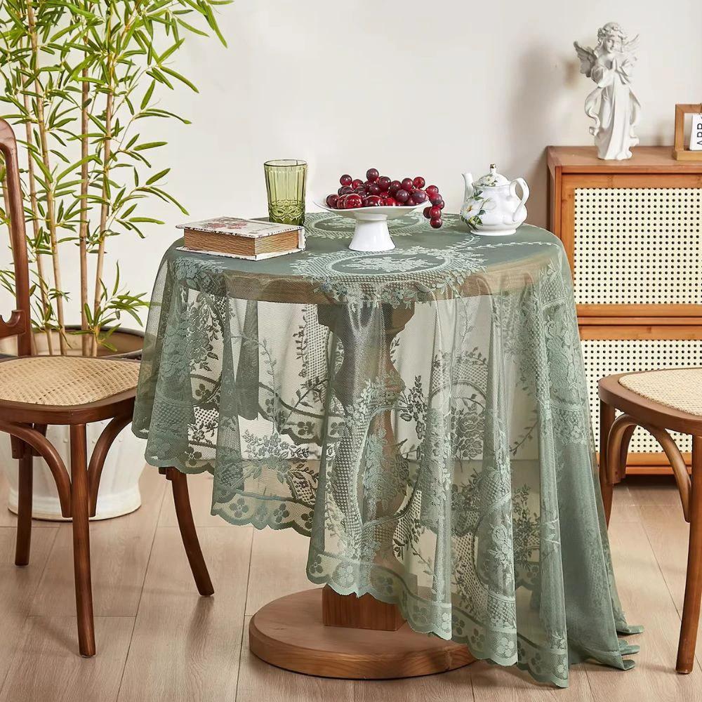 Sheer Lace Round Floral Tablecloth by Casa & Beyond