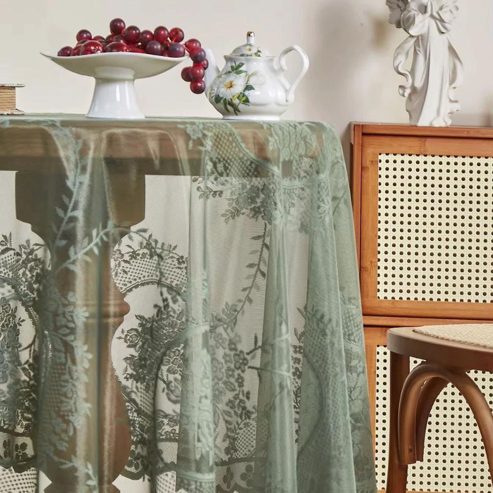 Sheer Lace Round Floral Tablecloth by Casa & Beyond